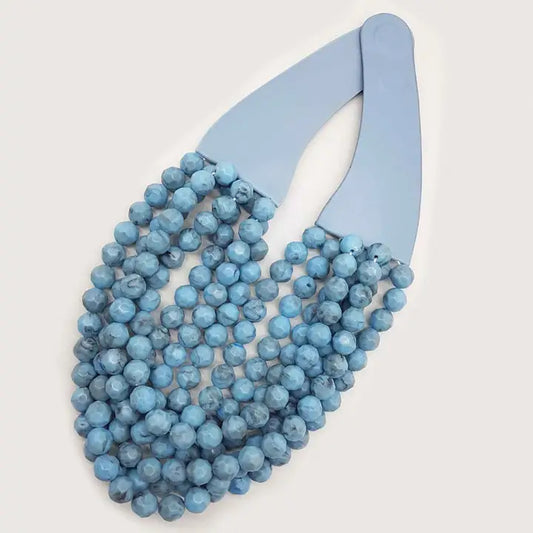 Chunky Beaded Layered Necklace marbled blue