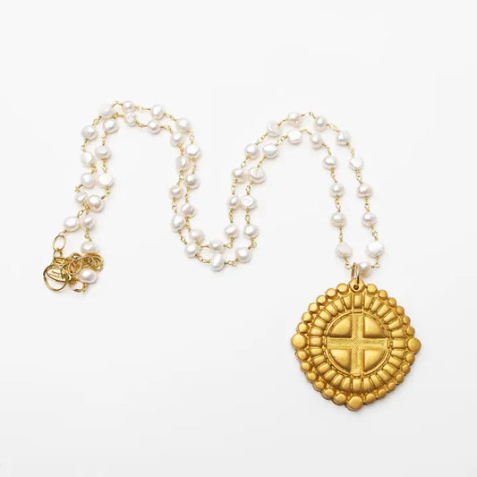 hidden truth 32" Fresh Water Pearl Chain with Annette Cross necklace
