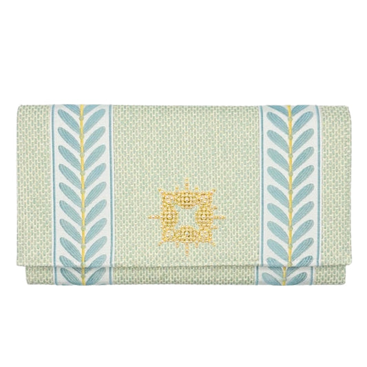 Aqua Grass Cloth Clutch with Trim Tape Accent Garland bag