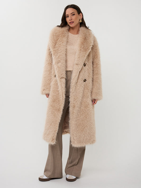 esqualo long fur coat beige