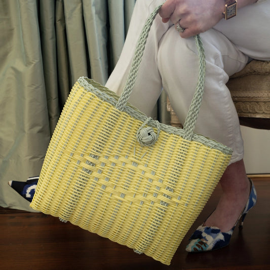 the lilley line Extra Small, High Line in Yellow and Sea Glass Handle Tote