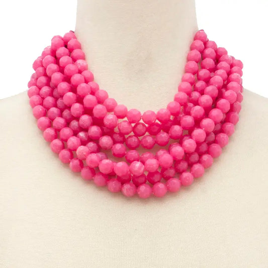 chunky beaded dark pink necklace