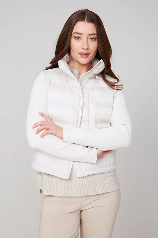 Renuar R3858L Crop Mix Media Puffer Jacket oyester