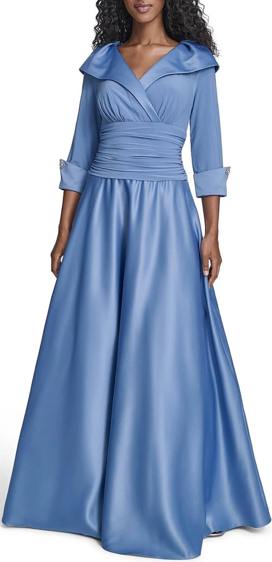 Portrait-Collar Side-Ruched Gown dress