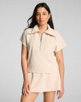 spanx french rib short sleeve half zip top